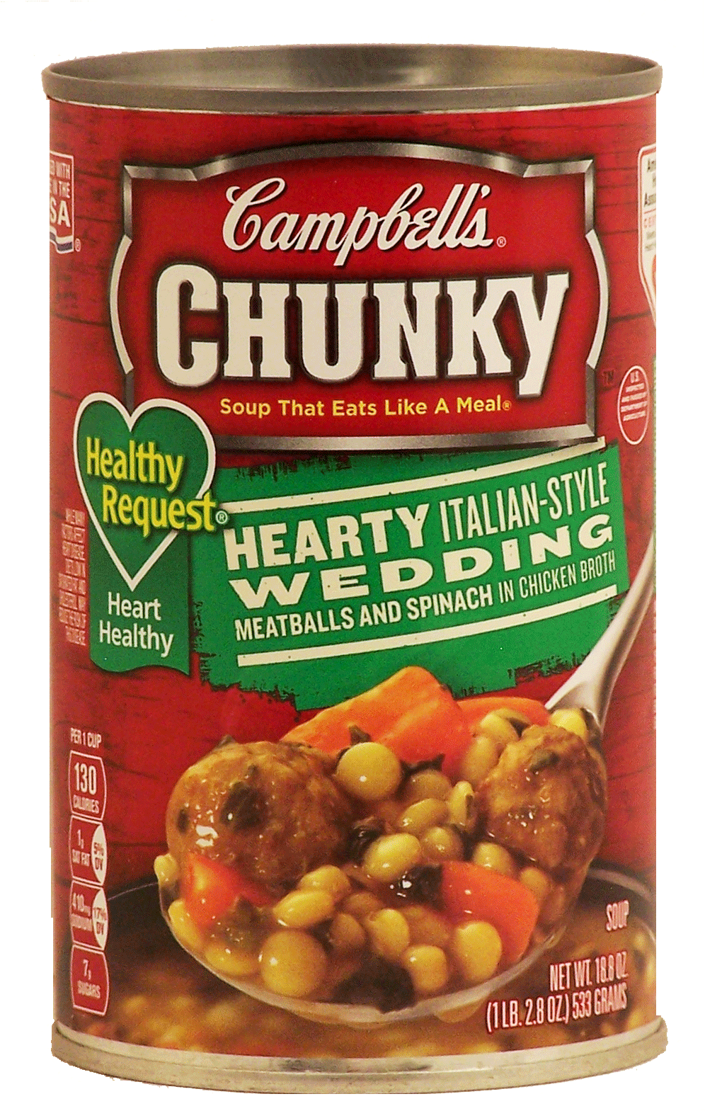 Campbell's&nbsp;Chunky&nbsp;Healthy Request; hearty italian-style wedding, meatballs and spinach in chicken broth Full-Size Picture